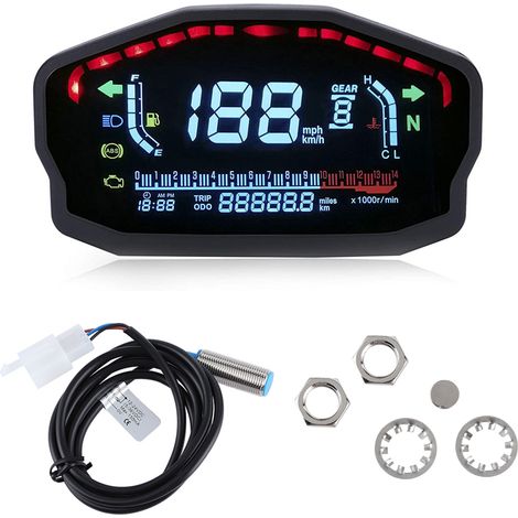 Compteur numérique universel moto LED LCD, indicateur de vitesse digital, tachymètre instrument pour motocyclette