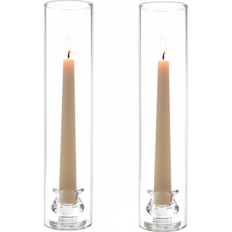 Lot De 2 Bougeoirs Cylindriques En Verre, Bougeoirs Pour Bougies Coniques, Bougeoirs En Verre Avec Manchon Coupe-Vent Pour Fêtes En Extérieur, Mariages, Noël, Décoration Intérieure (1/5)