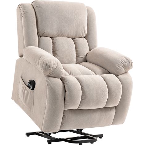 Fauteuil releveur électrique avec massage et chaleur, repose-jambes intégré, dossier inclinable, télécommande, poche latérale. (1/5)