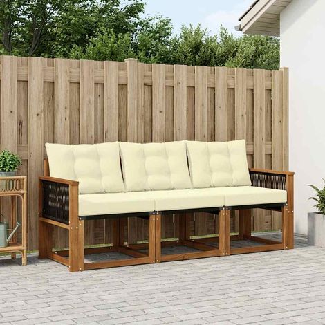 vidaXL Outdoor Sofa Set with Cushion 3 pcs Natural and Cream (1/4)