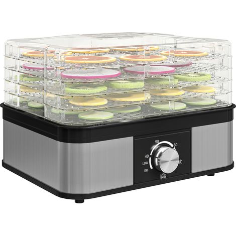 5 Tier Food Dehydrator, 245W Stainless Steel Food Dryer Machine with Adjustable Temperature for Drying Fruit, Meat, Vegetable, Jerky and Pet Treat, Black