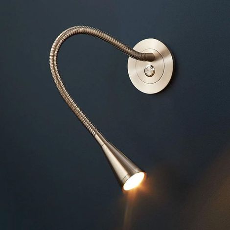 - Applique da parete - Lampada da lettura - Braccio flessibile a collo d'oca - Interruttore a pulsante - Per camera da letto e soggiorno - Nichel - 12x14,5 cm (1/5)