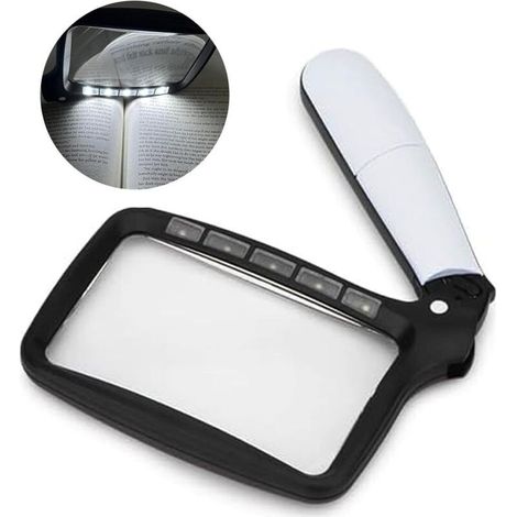 Folding Handheld Magnifying Glass with Light, Large Rectangular Reading Magnifier with Dimmable LED, Suitable for Seniors to Read Newspapers (1/5)
