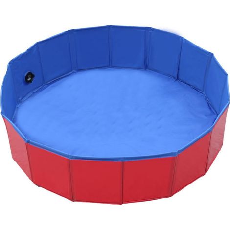 5 tailles Piscine pliable pour chien, PVC antidérapant, 30 x 10 cm à 80 x 30 cm, rouge/bleu, extérieur/jardin/plage (1/5)