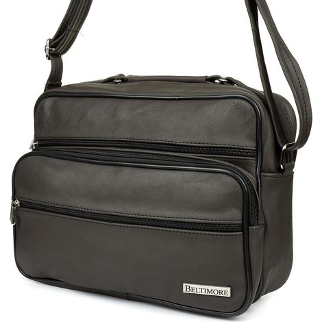 Borsa a tracolla grande da uomo in pelle marrone, in pelle polacca, ideale per la scuola e il lavoro, modello Beltimore F71. (1/5)
