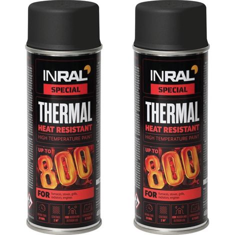 Peinture haute température INRAL Thermal 800 °C – émail silicone noir mat, séchage rapide, protection poêle & radiateur – 400 ml – Lot de 2 pièces (1/5)