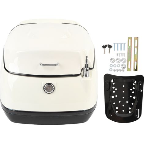 Coffre supérieur de moto étanche de 38 L, ajustement universel avec serrure à clé, plaque de base, coffre de bagages, étui de transport pour gants de casque, blanc (1/5)