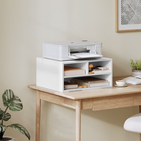 WOLTU Druckerhalter mit 3 Fächern, Druckerschrank Druckertisch, Druckerhalter Druckerregal, Schreibtischcontainer aus MDF, 47x22,5x40 cm, Weiß