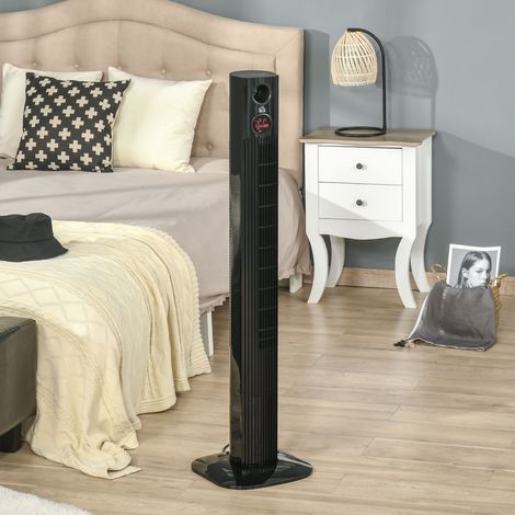 Turmventilator mit Fernbedienung 45W 70° Oszillation Säulenventilator Ventilator mit Aroma-Diffusor Timer-Funktion 3 Belüftungsstufen Schwarz
