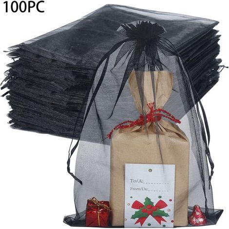 100 sacchetti regalo in organza, dimensioni 15 x 10 cm, sacchetti regalo trasparenti per matrimoni, sacchetti in rete con coulisse, sacchetti natalizi per dolci. (1/5)