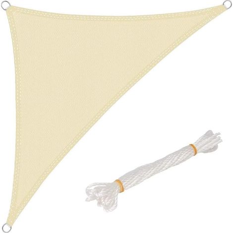 Voiles d'ombre Triangle 3x3x3 m Respirante en HDPE, Toile d'ombrage Protection Solaire, Anti 85% UV Contre Le Vent, pour Jardin terrasse Camping Crème (1/5)