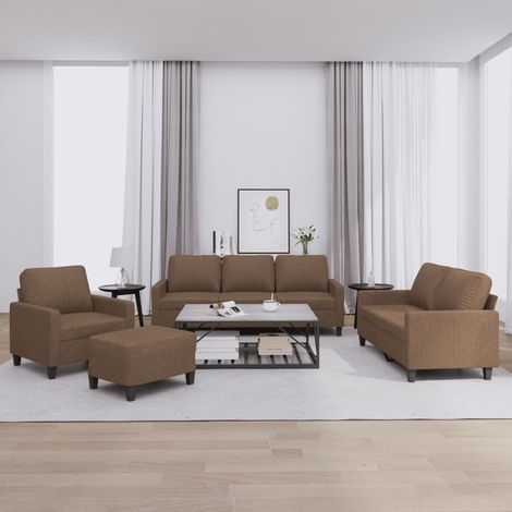 4-tlg. Sofagarnitur mit Kissen Braun Stoff (1/5)