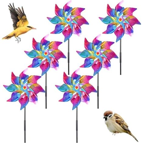 QINERSAW 6 Pcs Moulin à Vent en Plastique 24 40cm Multicolore Petit Moulin à Vent Anti Oiseaux Décoratif de Jardin (1/5)