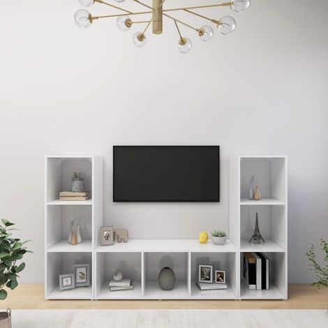 TV Cabinets 3 pcs White 107x35x37 cm Engineered Wood vidaXL (1/5)