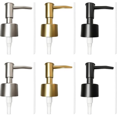 6 Pièces Pompe Savon, Plastique Pompe Sirop Pompe de Rechange avec Tuyau pour 25 mm Fil Distributeur de Savon Cuisine, Salle de Bain (Or/Argent/Noir) (1/5)