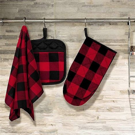 Ensemble tablier de cuisine avec gants de four maniques et torchons (1/4)