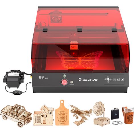 Mecpow X4 Pro 22W Graveur Laser avec Caméra Intégrée, Capot de Protection Classe 1, Pompe à Air, Surface 410x400mm, Vitesse 22000 mm/min, Découpe et Gravure Bois et Métal