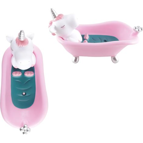 Joli porte-savon en plastique, motif licorne, avec évacuation pour baignoire et évier de cuisine (rose) (1/5)