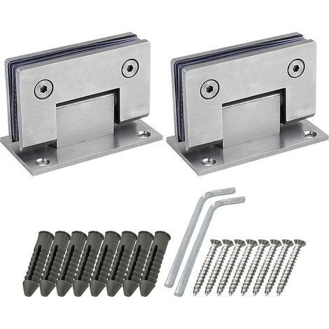 Juego de 2 bisagras de 90 grados para puerta de ducha con tornillos, 4 mm de grosor, acero inoxidable para puertas de baño y cristal (plateado) (1/5)