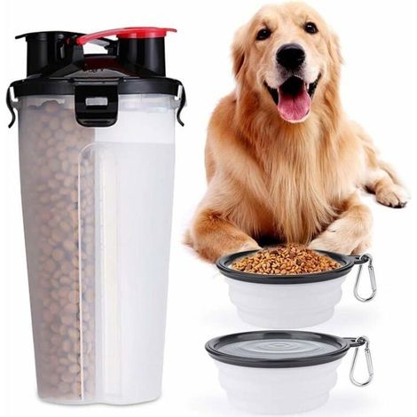 ODIPIE 2-in-1 Tragbare Wasserflasche mit 2 faltbaren Näpfen für Hunde und Katzen – Reise-Wasserspender (1/4)
