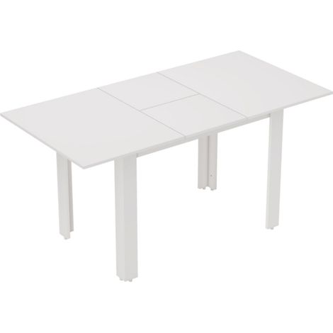 Table à manger extensible 120-160 x 80 x78 cm - Pour 4 à 6 personnes, plateau MDF blanc brillant - Modulable