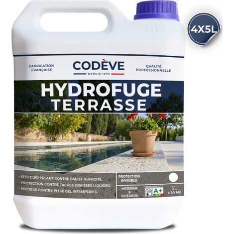 Codève Bois – Hydrofuge terrasse 20 L – Incolore pour travertin, béton, ciment, pierre – Protection contre les tâches et gel