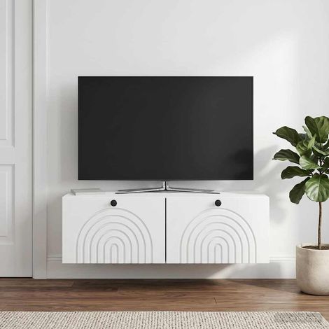 vidaXL Meuble TV mural Blanc 99 x 41 x 30 cm Bois d'ingénierie (1/5)