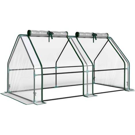 Serre de jardin portable bâche transparente cadre en acier et 2 portes zippées balcon terrasse 180 x 90 x 90 cm (1/5)