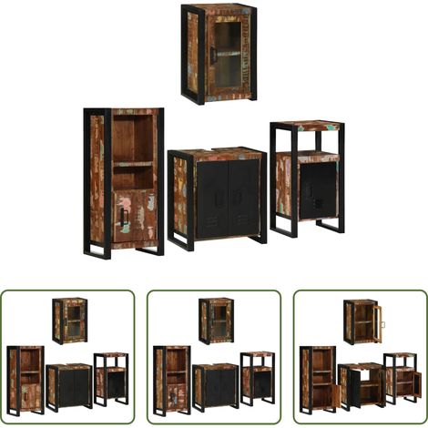 Badezimmerregal - Badezimmermöbel-Set mit Regal 4 pcs Mehrfarbig Massives Altholz (1/5)