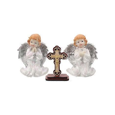 1 Set Engelsfigur aus Kunstharz, Engelstatue, Engelskunst aus Kunstharz und Holzkreuz-Dekoration
