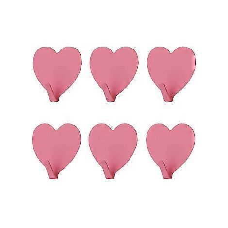 SZTXJ 6er-Pack herzförmige Deko-Wandhaken (Rosa), Edelstahl, starke Klebefläche, für Küche, Bad und Büro