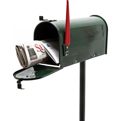Wiltec – Boîte aux lettres américaine en acier galvanisé – Couleur verte – Dimensions 180 x 220 x 480 mm – Mécanisme de blocage et fanion rouge