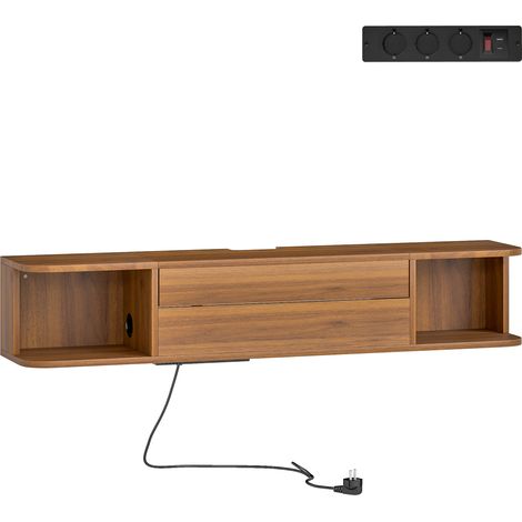 Mobile Porta TV fino 50" Sospeso 120x24x22,4 cm con Prese di Corrente USB e Tipo C Cassetto e Ripiani Noce (1/5)