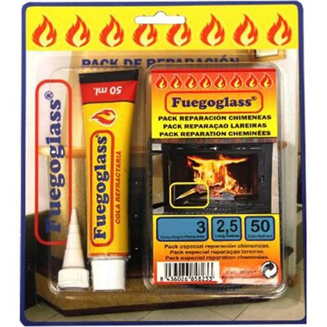 Pack 2,5mt cordon cinta 15x3mm + pegamento refractario fuegoglass (1/2)