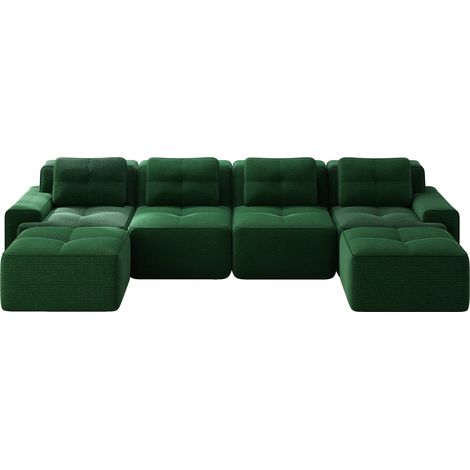 ELVMI Canapé Modulaire 4 Places avec Assise Profonde, Dossier Courbé et Base Antidérapante, en Corduroy, Vert (1/5)