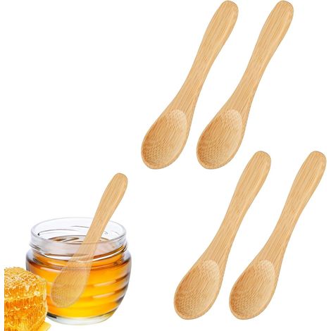 Lot de 4 petites cuillères en bois, mini pour pots à épices, cuillères à miel, petites à café (1/5)