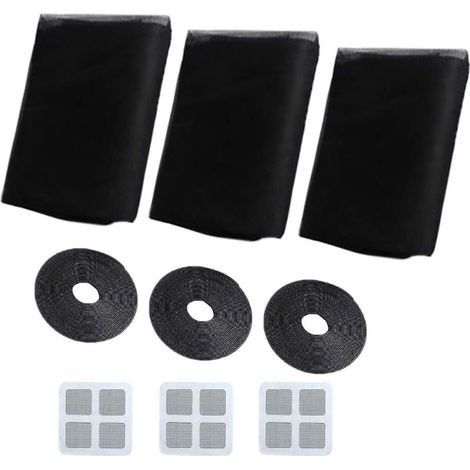 Moustiquaires pour Fenêtre, Moustiquaire Filet, 3 Pièces 150 cm x 200 cm Protection Contre Les Insectes pour Fenêtre Moustiquaire pour Fenêtre, Kit de Protection Anti Moustique (Noir) (1/5)