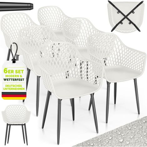 tillvex® Gartenstuhl 6er Set Wetterfest mit Armlehne Weiß Outdoor Stühle bis 120kg belastbar Gartenstühle UV-beständig Terrassenstuhl Gartenmöbel Terrasse Balkon Outdoor Garten