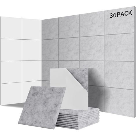 Lot de 36 panneaux acoustiques carrés autocollants Isolation phonique efficace Couverture 3.24㎡ haute densité (230kg/m³) NRC 0.95 –Pour murs et portes,salle de jeux, Gris argenté (1/5)