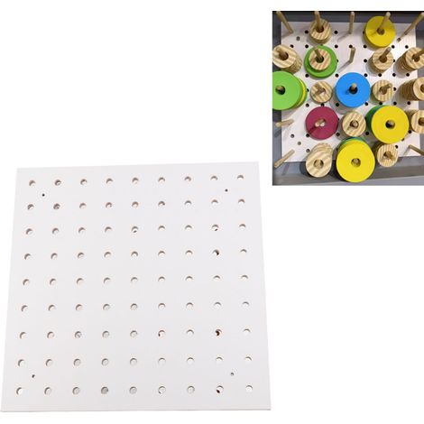 Porte-Fils à 25 Bobines Organisateur Murale Pegboard en Bois Blanc 300x300mm avec 25 Bâtons (1/5)