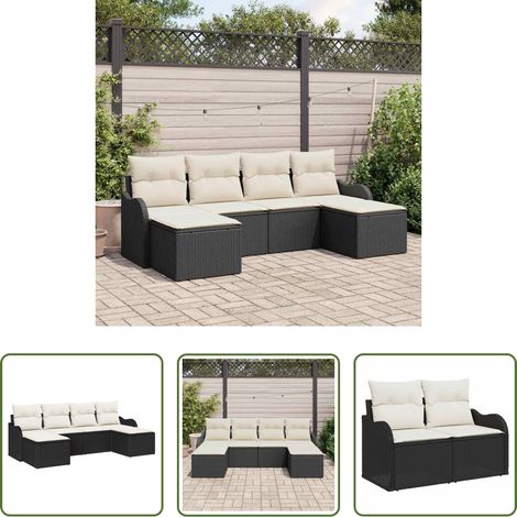 vidaXL Jardin -  Ensemble de canapé de jardin avec coussin 6 pcs Noir Poly rotin (1/5)