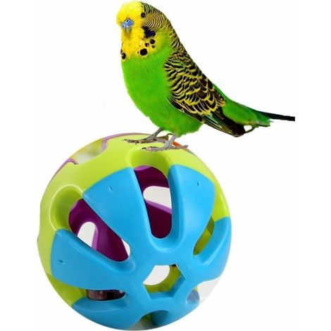 Balle colorée avec clochette pour oiseaux, perroquets, aras, perruches gris africain - Accessoire pour cage de lapin, chat, chien - (1/5)