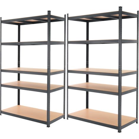 ECD Germany Set di 2 Scaffali in Metallo per Officina Carichi Pesanti 200 x 100 x 60 cm Verniciato a Polvere Antracite 5 Ripiani in MDF Carico Massimo 875 kg Scaffalatura per Garage Magazzino Cantina