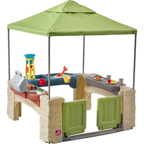 Cabane de jardin pour enfant en plastique – Cuisine avec évier et robinet – Table de jeu sable et eau – Design ouvert avec verrière – Step 2