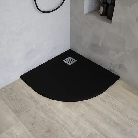 Piatto doccia semicircolare 80x80 cm in marmoresina nero effetto pietra h3 cm Milos (1/4)
