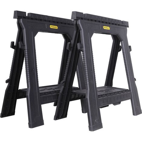 Stanley – Tréteau professionnel pliant en polypropylène – Charge 450 kg/paire – Dimensions 693 x 105 x 815 mm – Rainure en V intégrée
