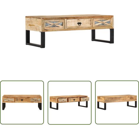 The Living Store Table basse 110x50x38 cm bois de manguier massif - Table Basse - Meuble TV - Table D'appoint - Table En Bois - Design Rustique (1/5)