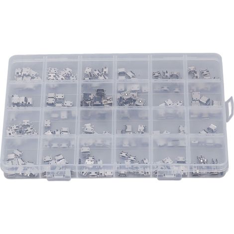 240 Pcs Micro USB Connector Set Stainless Steel Single Row USB Female Port Socket Connectors