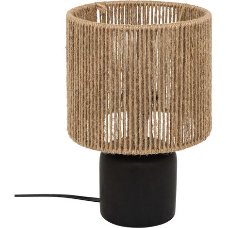 Atmosphera – Lampe à poser cylindre en céramique – Abat-jour chanvre – Hauteur 24 cm – Diamètre 16 cm – E14 jusqu'à 40W – Câble 130 cm