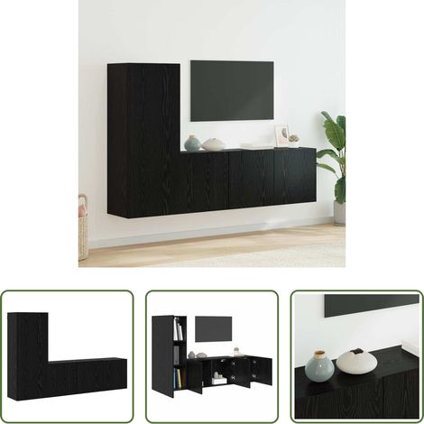 vidaXL Meuble TV - Unité murale de TV 5 pcs Chêne noir Bois d'ingénierie (1/5)